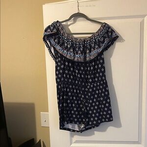 Navy Blue Patterned Women's romper